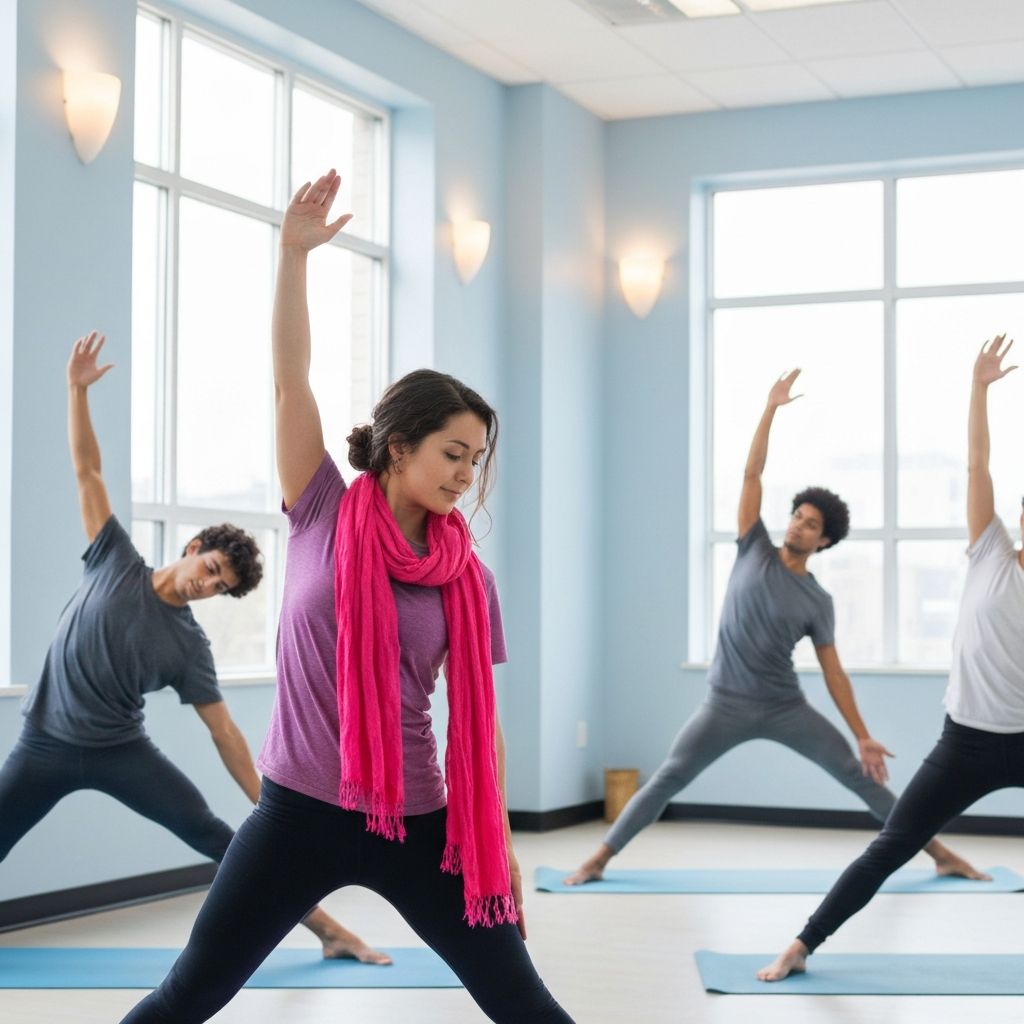 Students practicing gentle flow yoga with slow movements